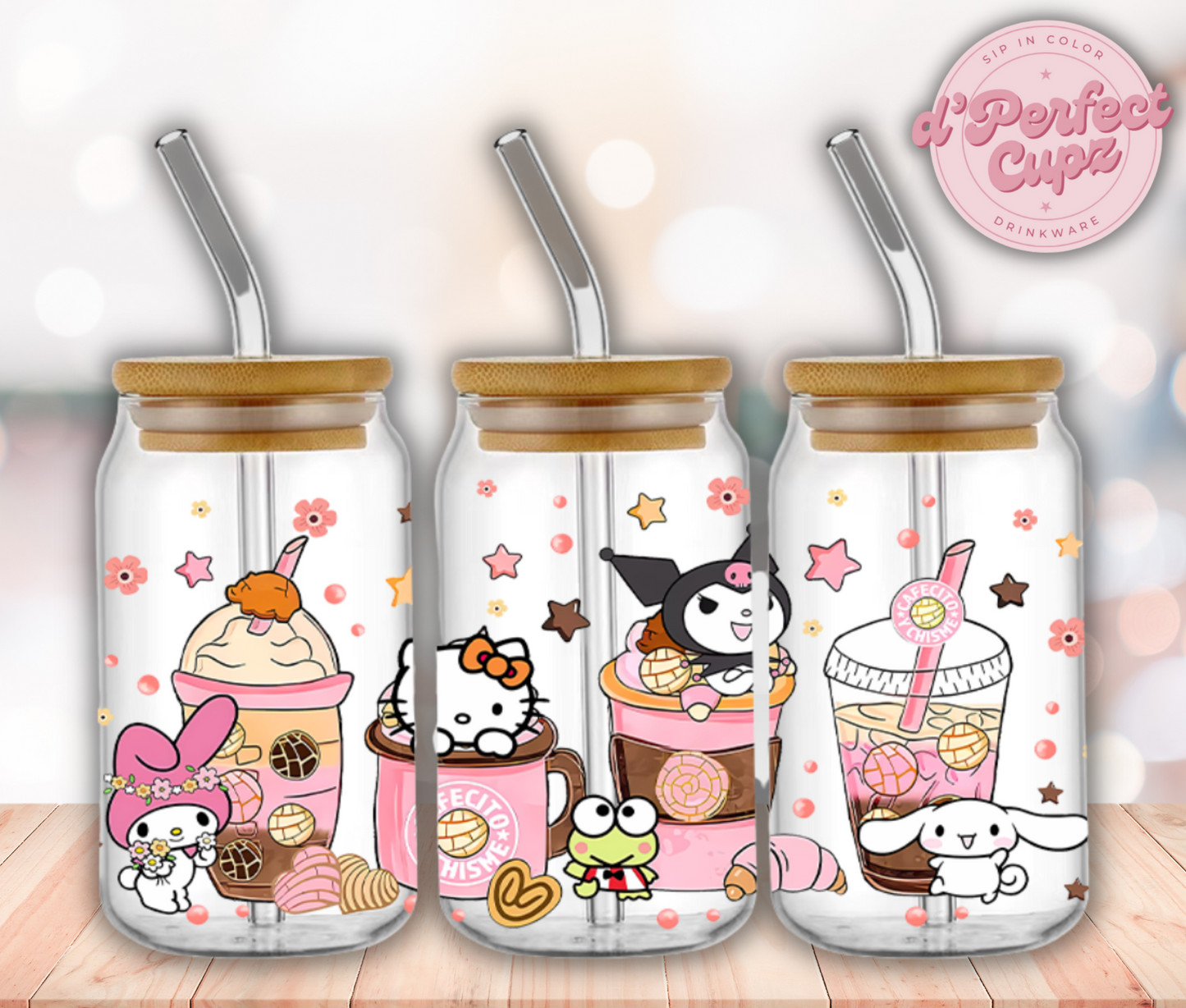 Kuromi Hello Kitty 16oz Glass Cup
