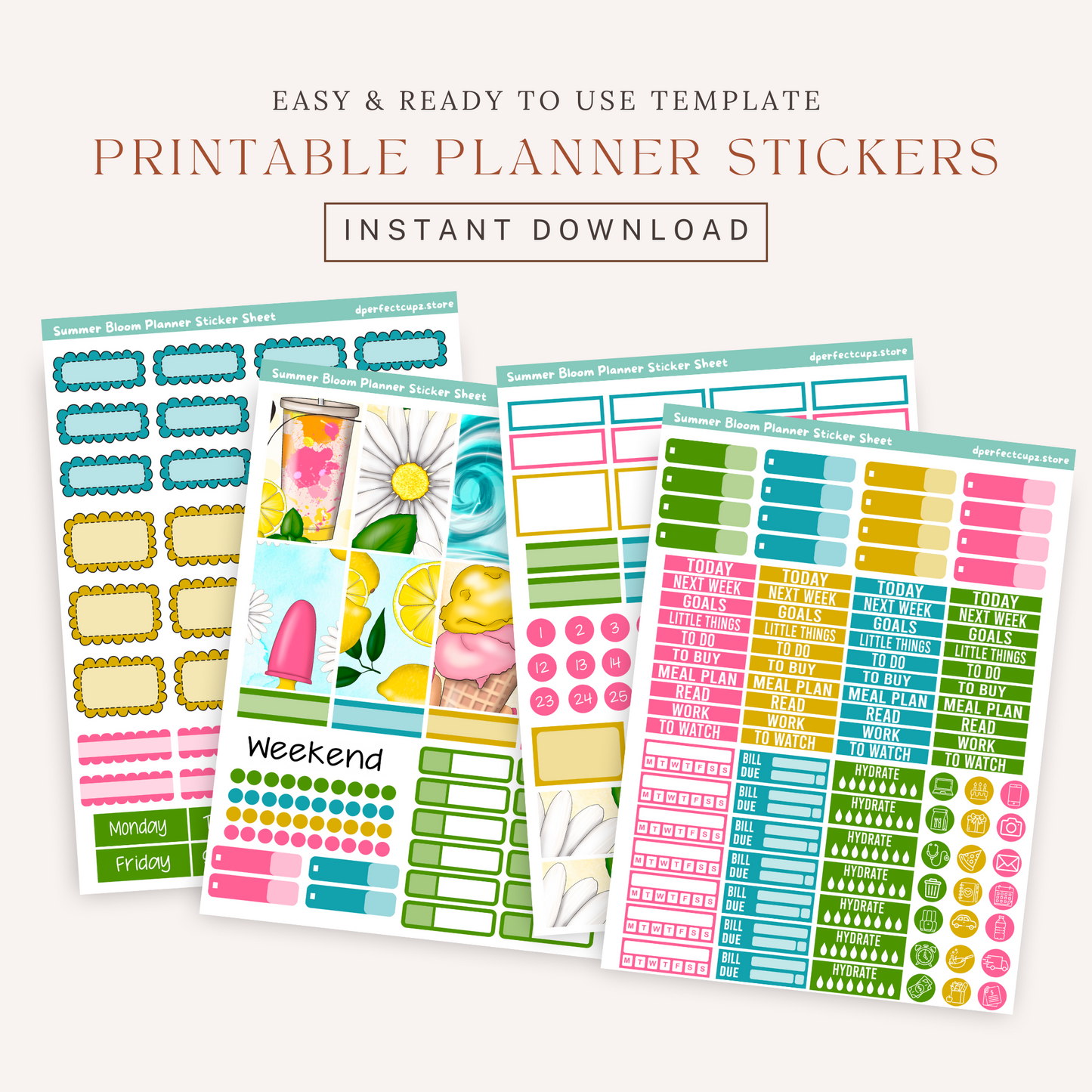 Summer Bloom Planner Sticker Sheet