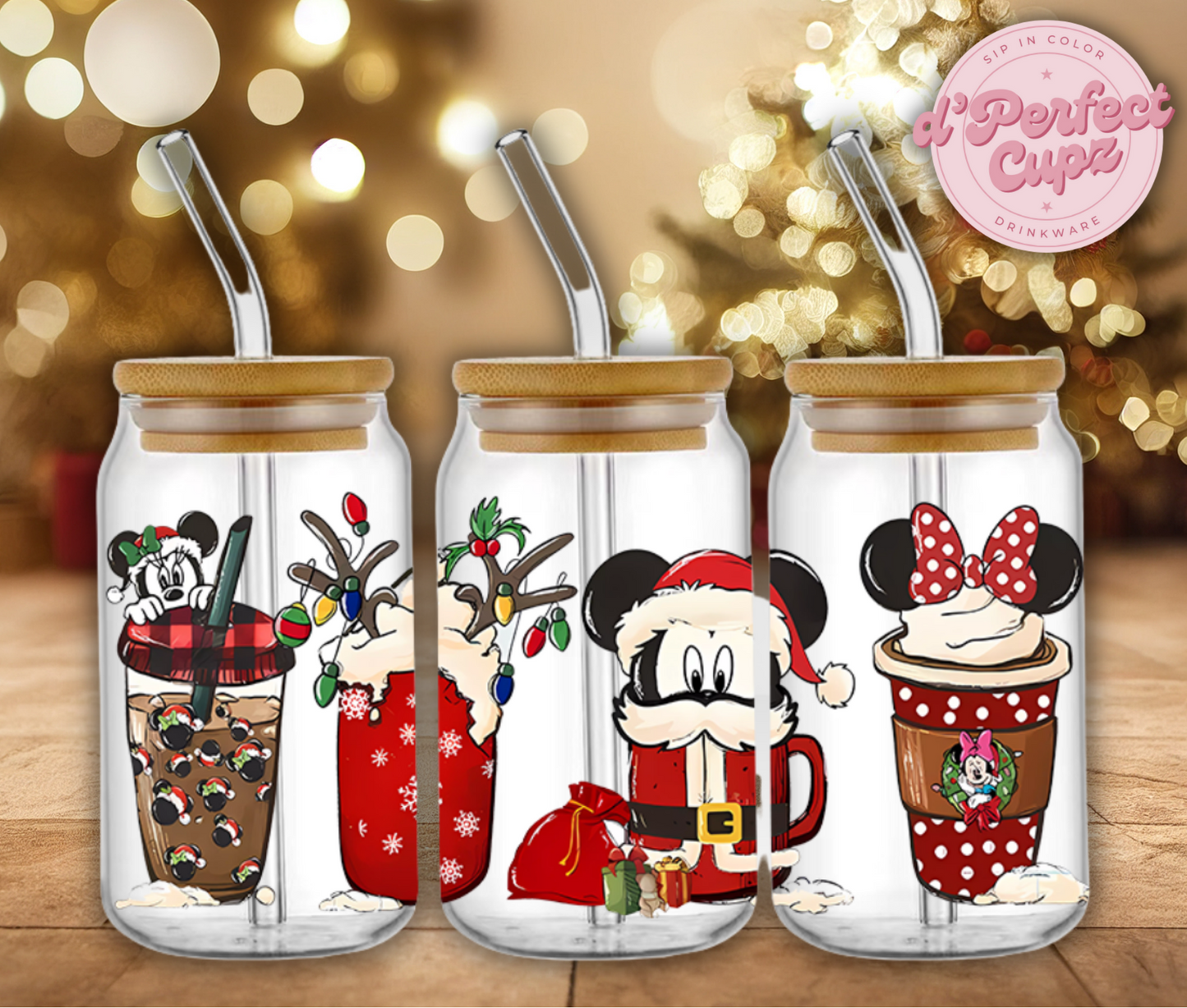 Micky Christmas 16oz Glass Cup
