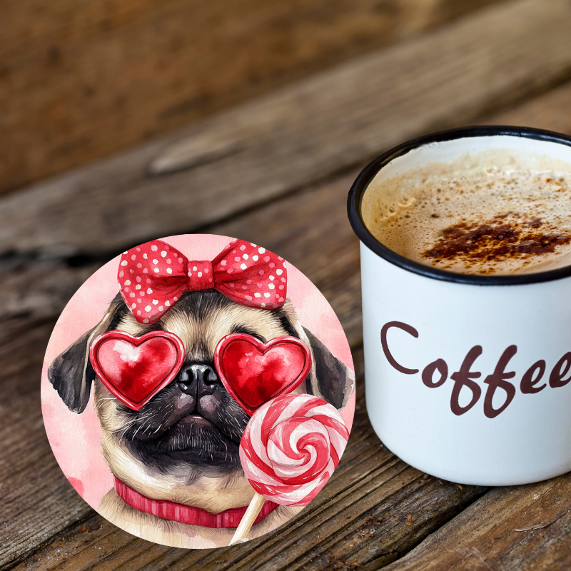 Pug Valentine Round Coaster