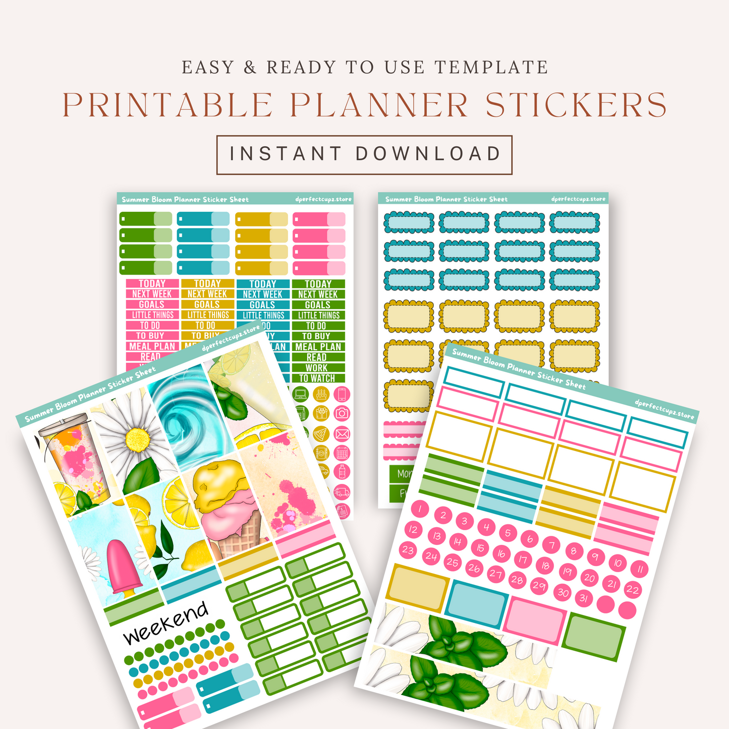 Summer Bloom Planner Sticker Sheet