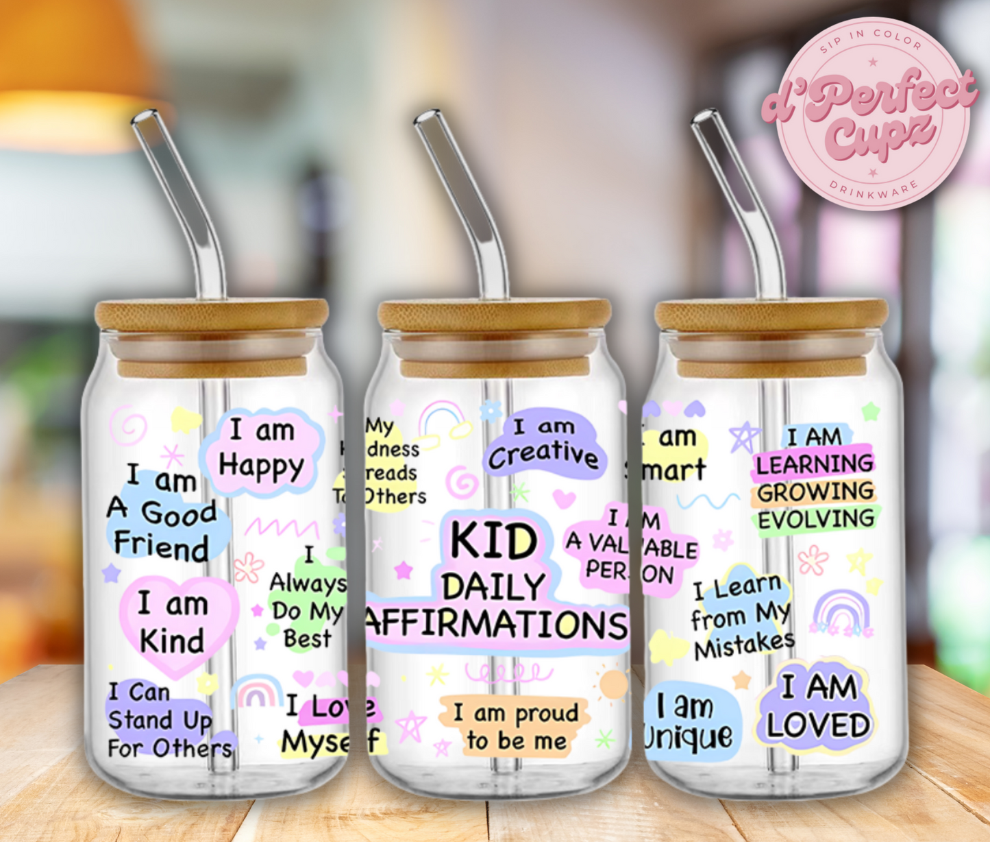 Kid Daily Affirmations 16oz Glass Cup