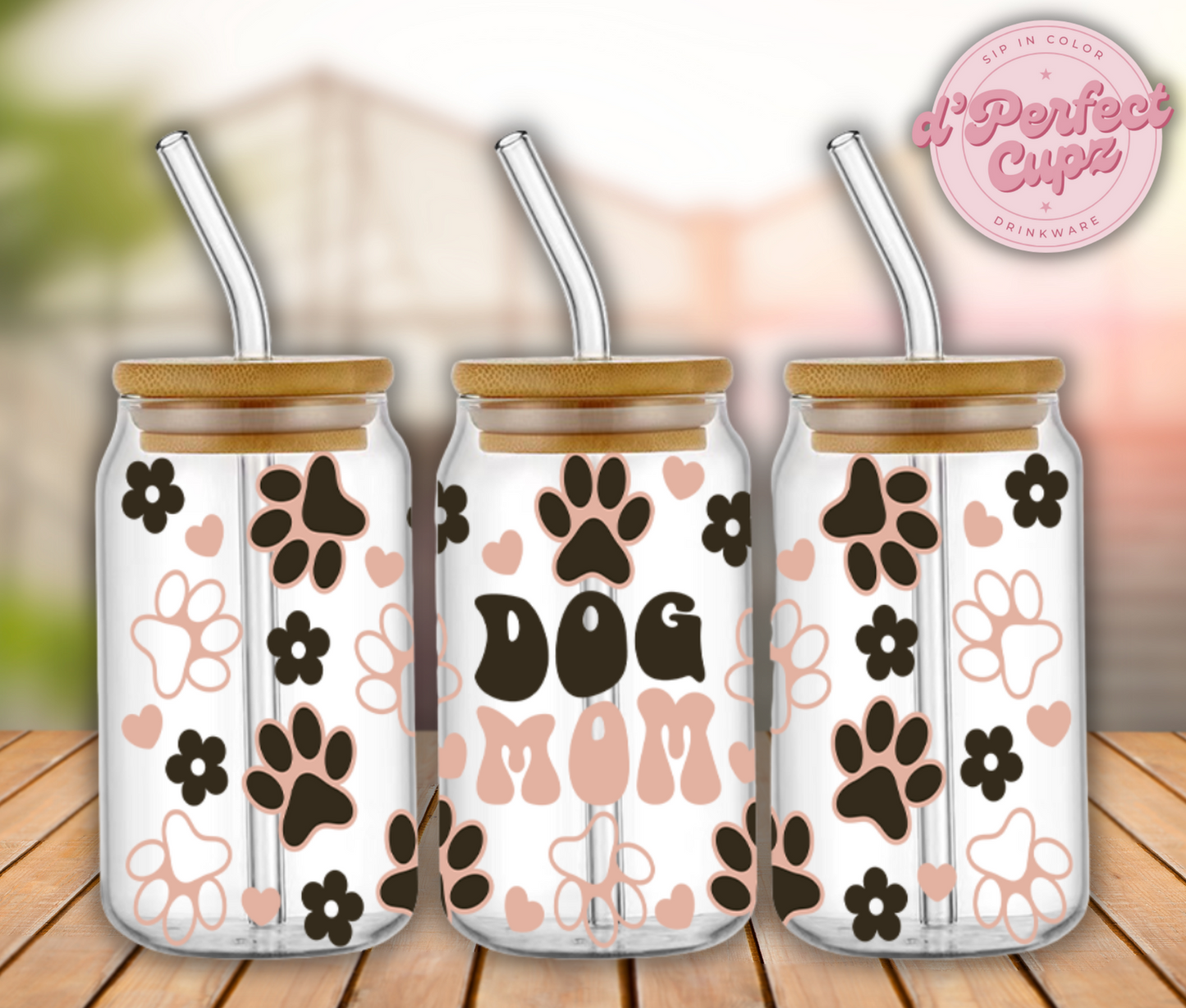 Dog Mom 16oz Glass Cup