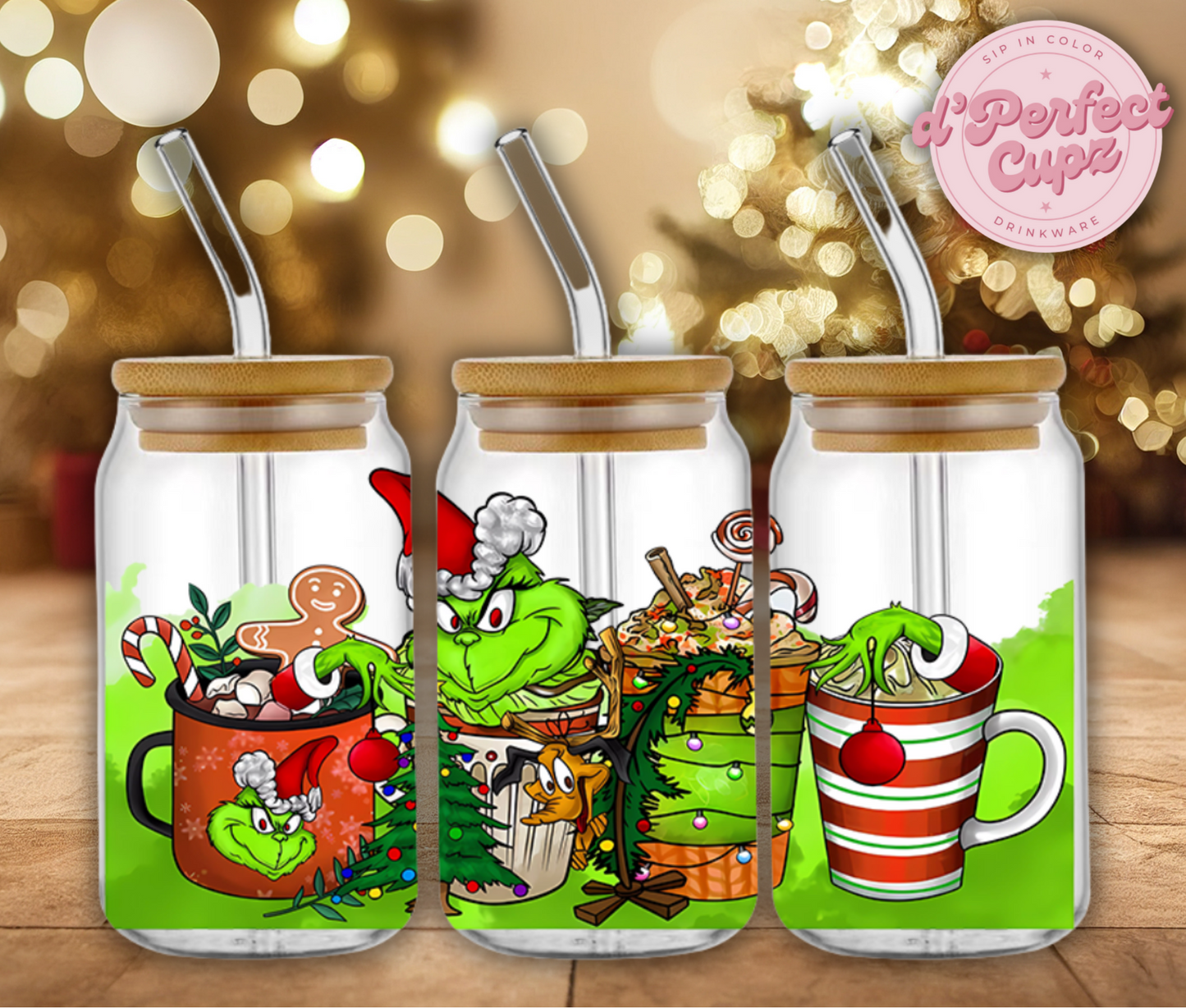 Christmas Grinch 16oz Glass Cup