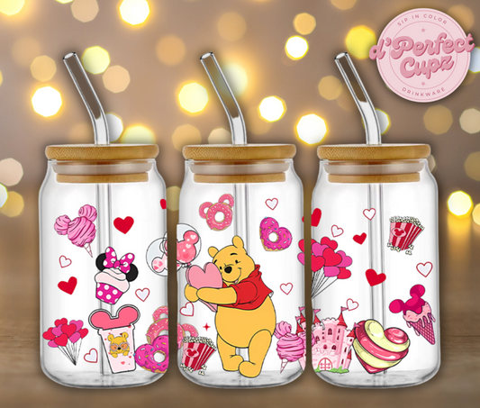 Pooh with Lovely Heart 16oz Glass Cup