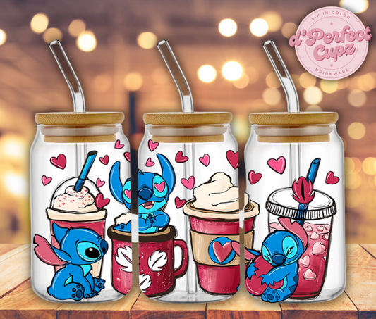 Coffee Break With Stitch 16oz Glass Cup