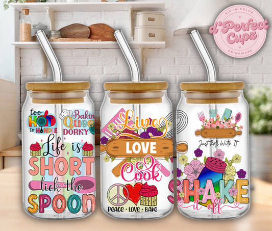 Live, Love, Cook 16oz Glass Cup