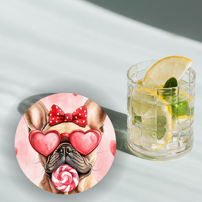 French Bulldog Valentine Round Coaster