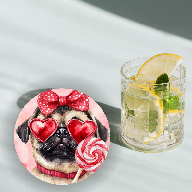 Pug Valentine Round Coaster