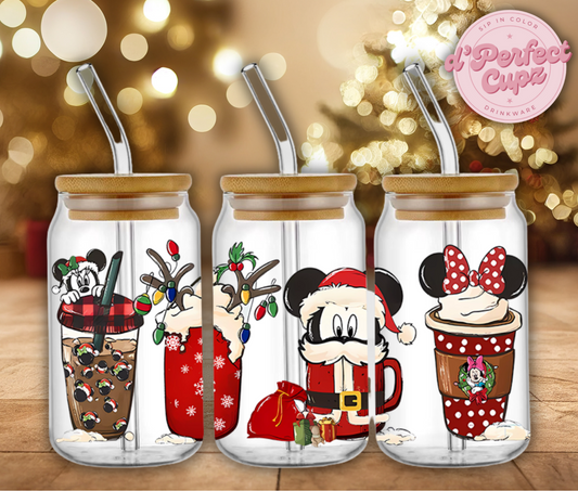 Micky Christmas 16oz Glass Cup