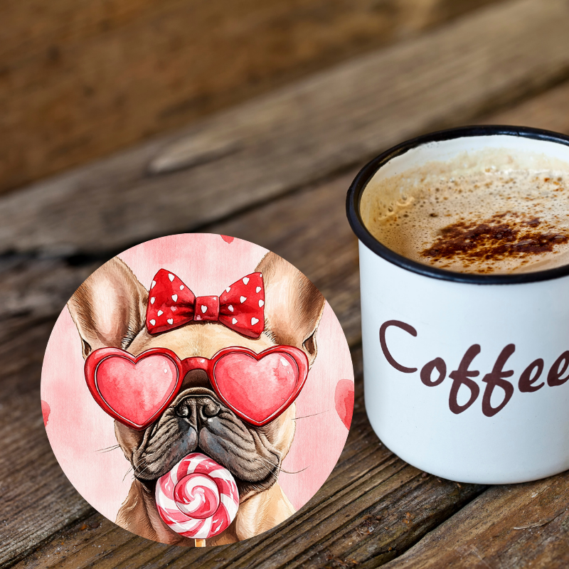 French Bulldog Valentine Round Coaster