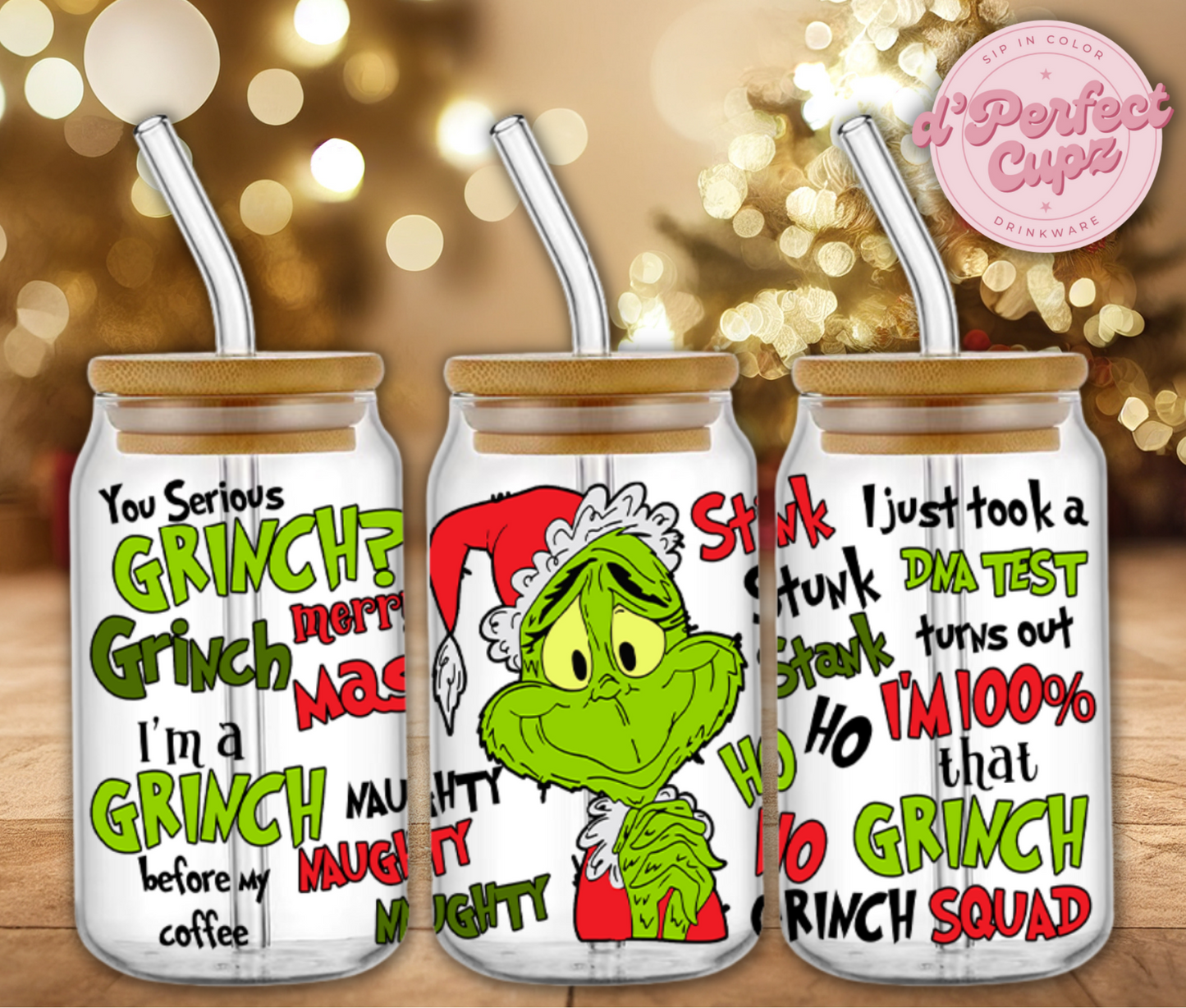 Santa Grinch 16oz Glass Cup