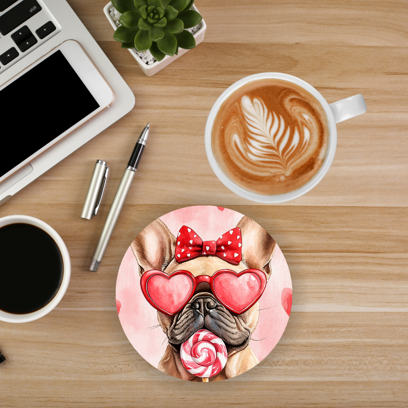French Bulldog Valentine Round Coaster