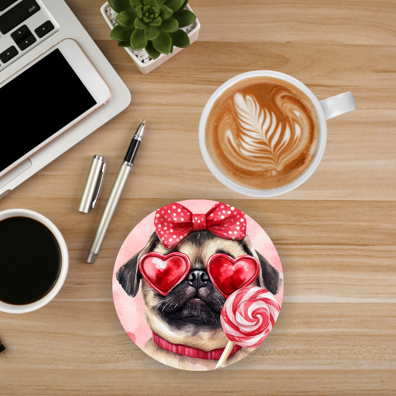 Pug Valentine Round Coaster