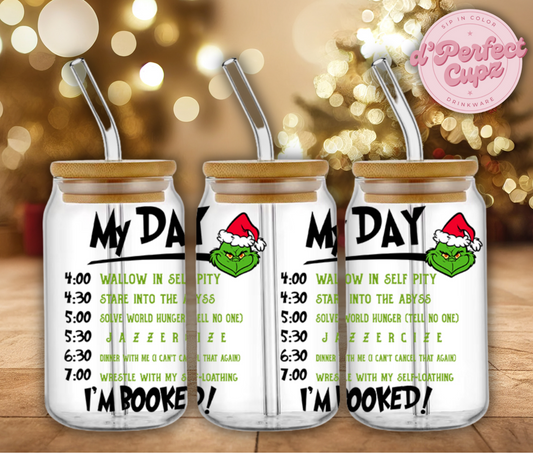 I'm Booked Grinch 16oz Glass Cup