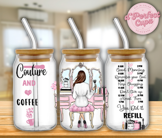 Couture And Coffee 16oz Glass Cup