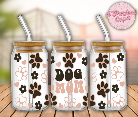 Dog Mom 16oz Glass Cup