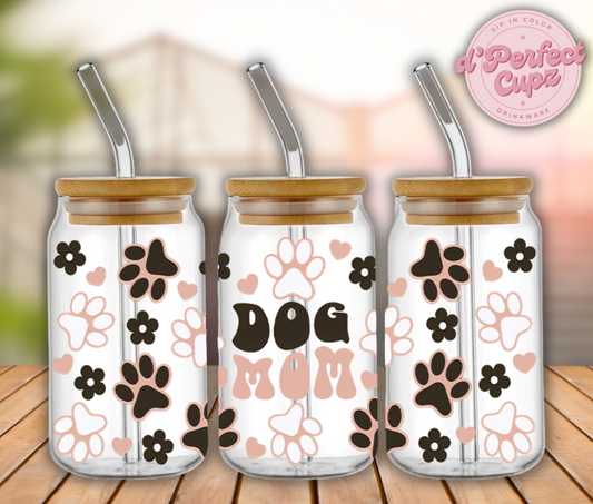 Dog Mom 16oz Glass Cup