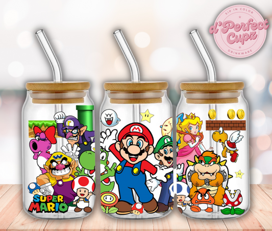Mario and friends 16oz Glass Cup